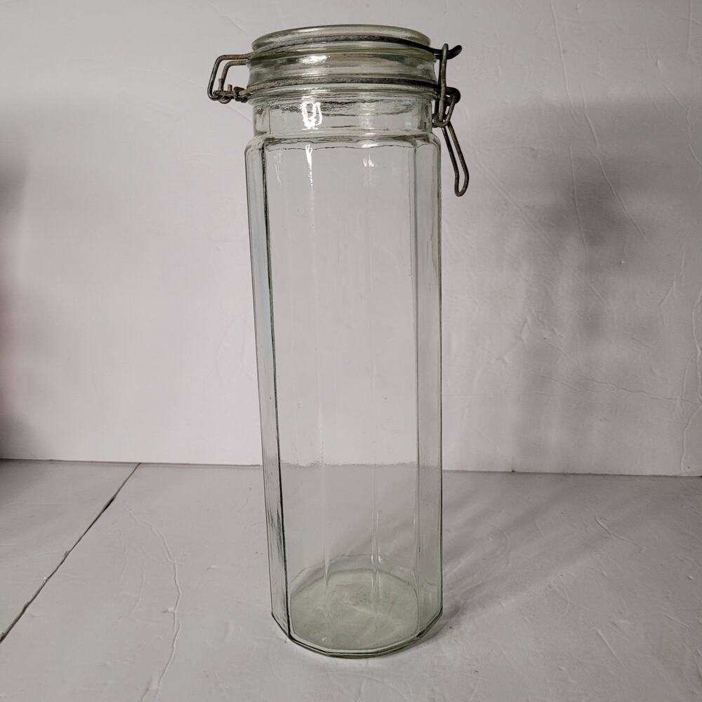 Clear 12-Sided Glass Canister Jar with Hinged Lid 12x3 inch